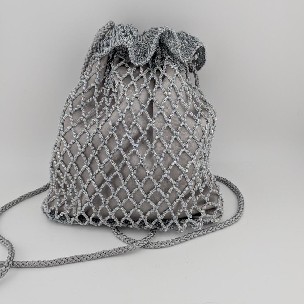 Valerie Stevens Silver Mesh Drawstring Bag